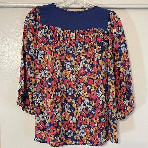 Anthropologie Porridge Billion Petals Silk Floral Boho Pullover V Neck Blouse S - Picture 3 of 7